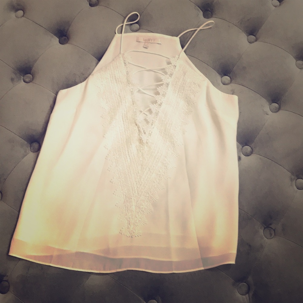 Lace up lacy white top